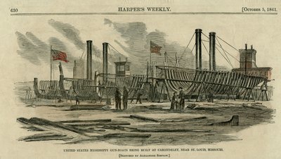 Cannoniere del Mississippi degli Stati Uniti in costruzione a Carondelet, vicino a St. Louis, Missouri da Alexander Simplot